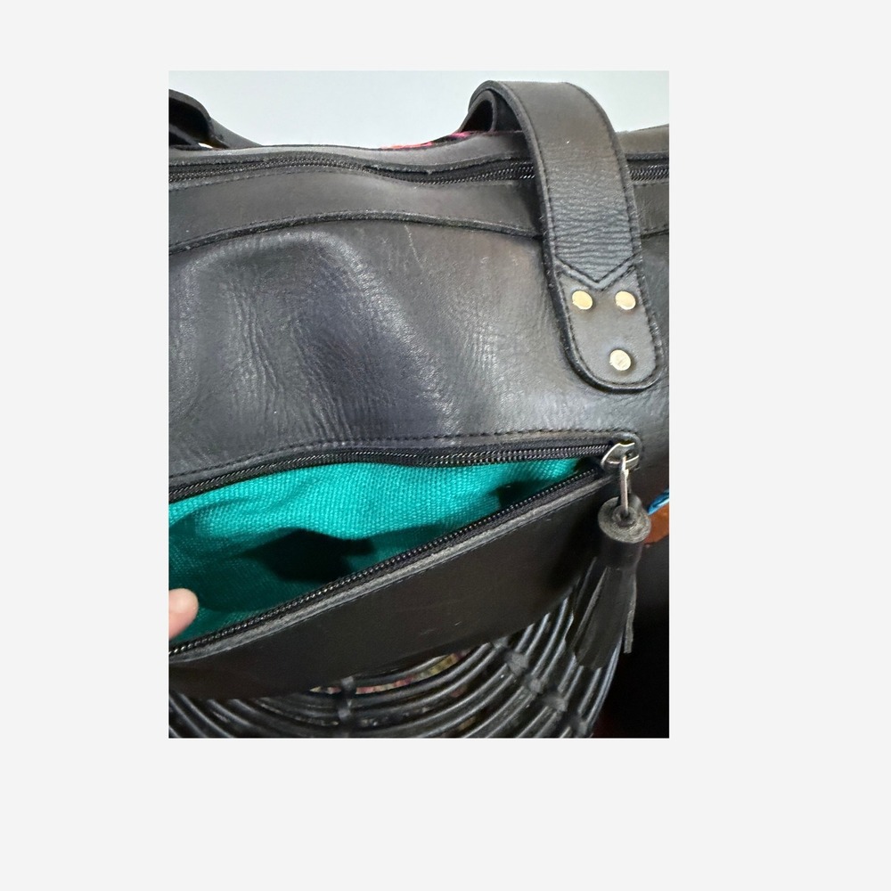 Amara Collective Huipil Leather Tote Bag Black Guatemalan Artisan Boho - Picture 11 of 11